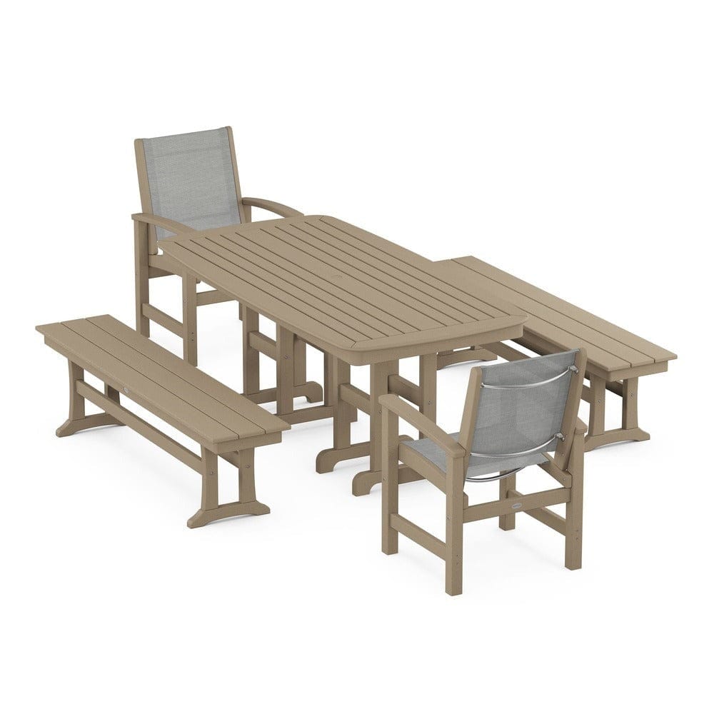 POLYWOOD® Outdoor Furniture Vintage Sahara / Metallic Sling POLYWOOD® - Coastal 5-Piece Dining Set - PWS1263