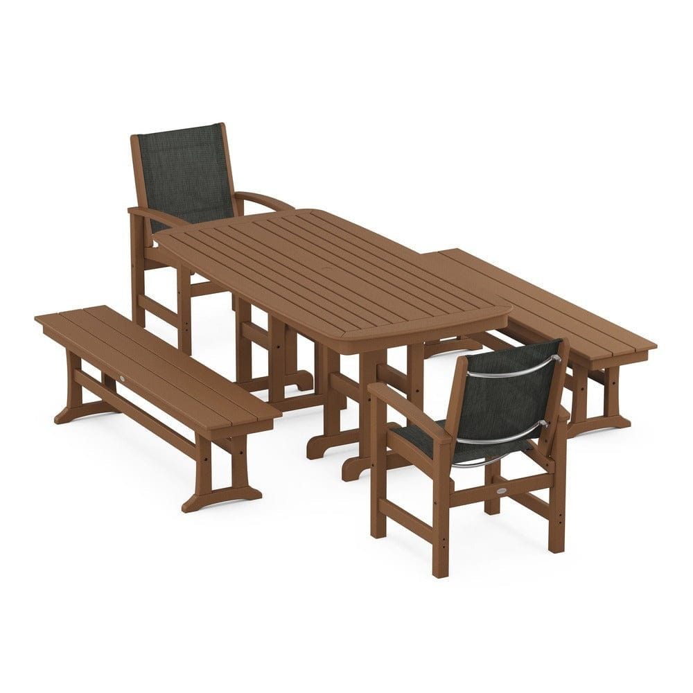 POLYWOOD® Outdoor Furniture Teak / Ember Sling POLYWOOD® - Coastal 5-Piece Dining Set - PWS1263