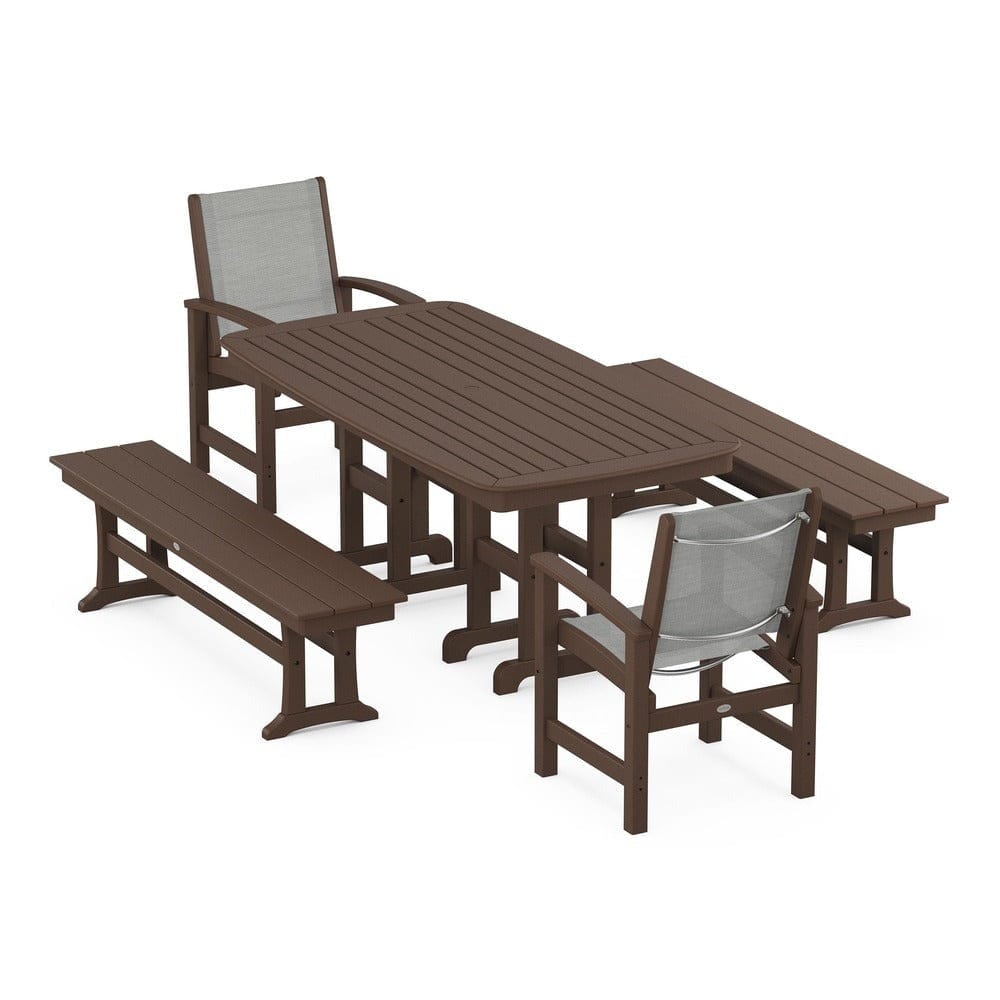 POLYWOOD® Outdoor Furniture Mahogany / Metallic Sling POLYWOOD® - Coastal 5-Piece Dining Set - PWS1263
