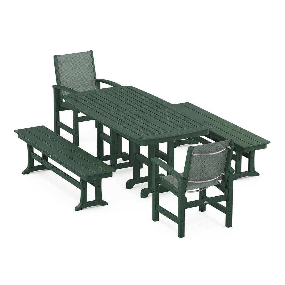 POLYWOOD® Outdoor Furniture Green / Dupioni Sea Mist Sling POLYWOOD® - Coastal 5-Piece Dining Set - PWS1263