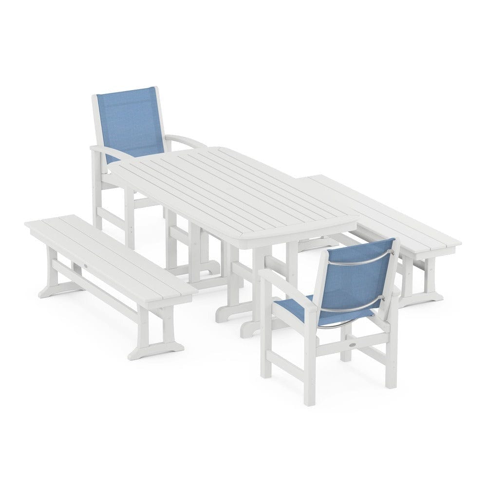 POLYWOOD® Outdoor Furniture White / Poolside Sling POLYWOOD® - Coastal 5-Piece Dining Set - PWS1263