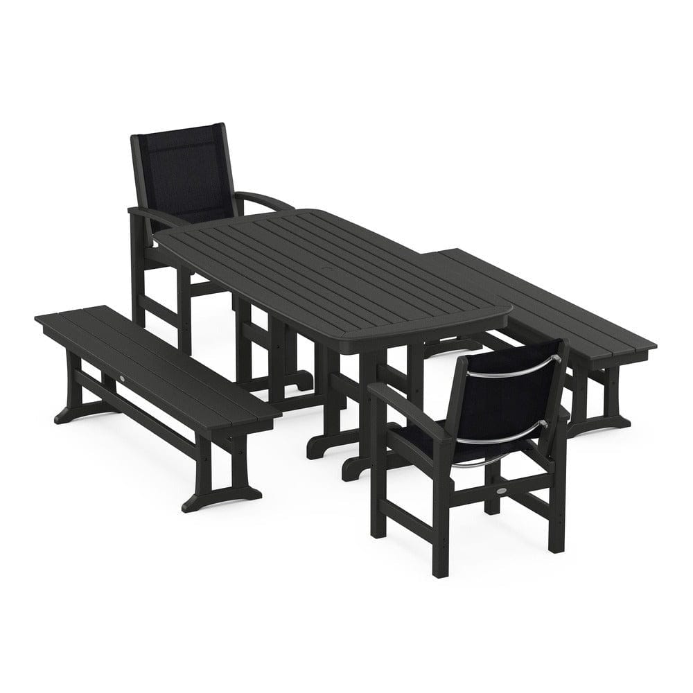 POLYWOOD® Outdoor Furniture Black / Black Sling POLYWOOD® - Coastal 5-Piece Dining Set - PWS1263
