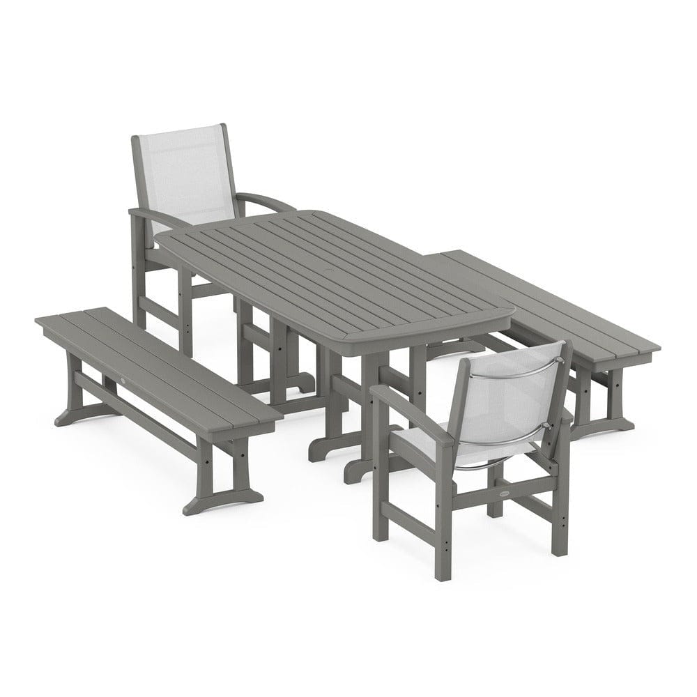 POLYWOOD® Outdoor Furniture Slate Grey / White Sling POLYWOOD® - Coastal 5-Piece Dining Set - PWS1263