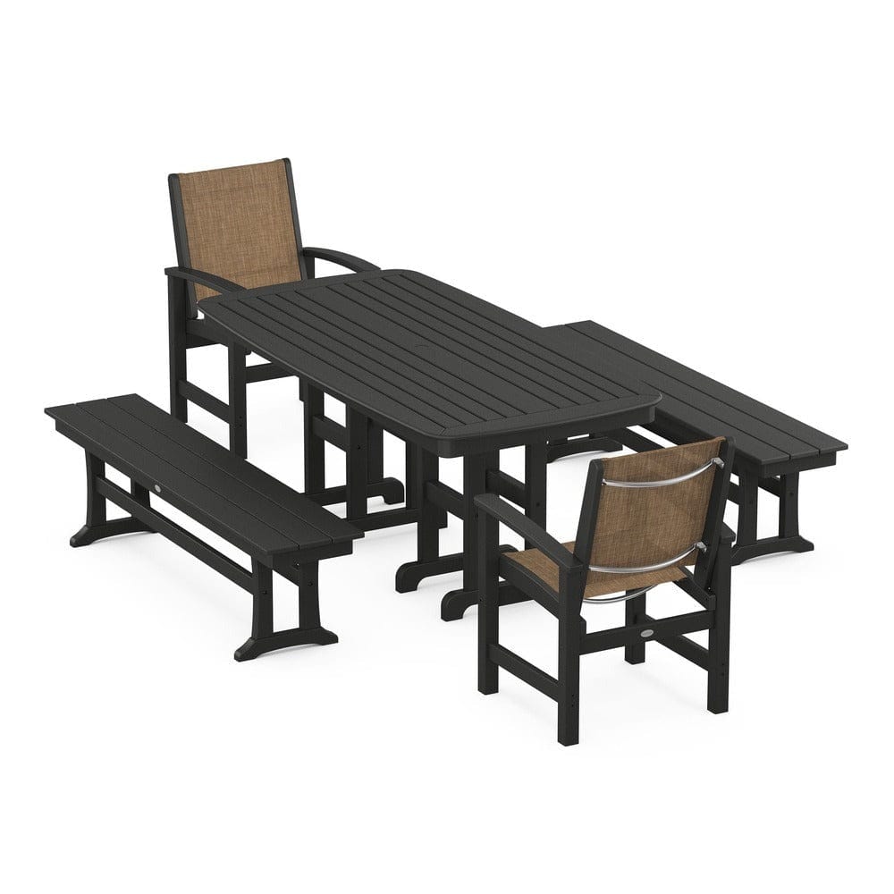 POLYWOOD® Outdoor Furniture Black / Burlap Sling POLYWOOD® - Coastal 5-Piece Dining Set - PWS1263