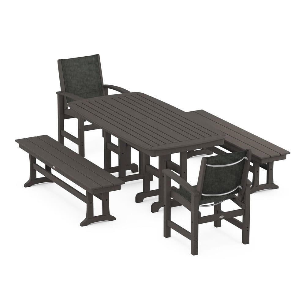 POLYWOOD® Outdoor Furniture Vintage Coffee / Ember Sling POLYWOOD® - Coastal 5-Piece Dining Set - PWS1263