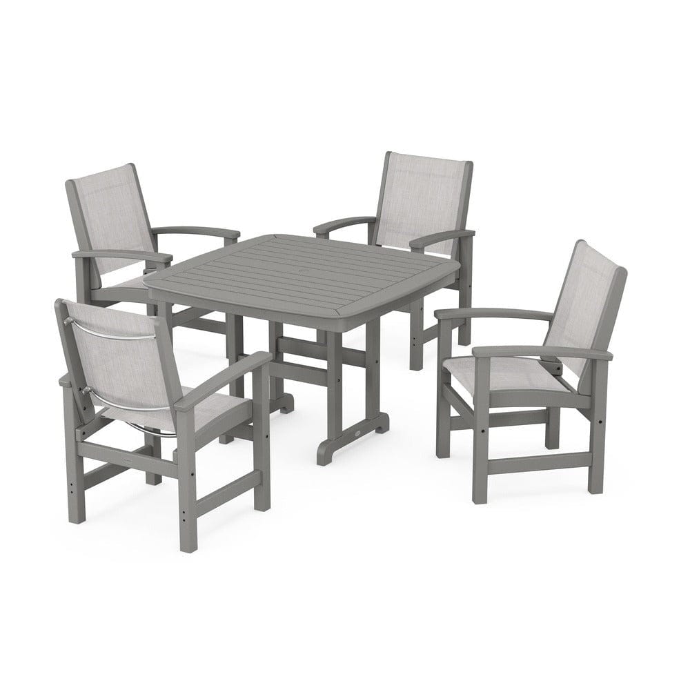 POLYWOOD® Outdoor Furniture Slate Grey / Parchment Sling POLYWOOD® - Coastal 5-Piece Dining Set - PWS914