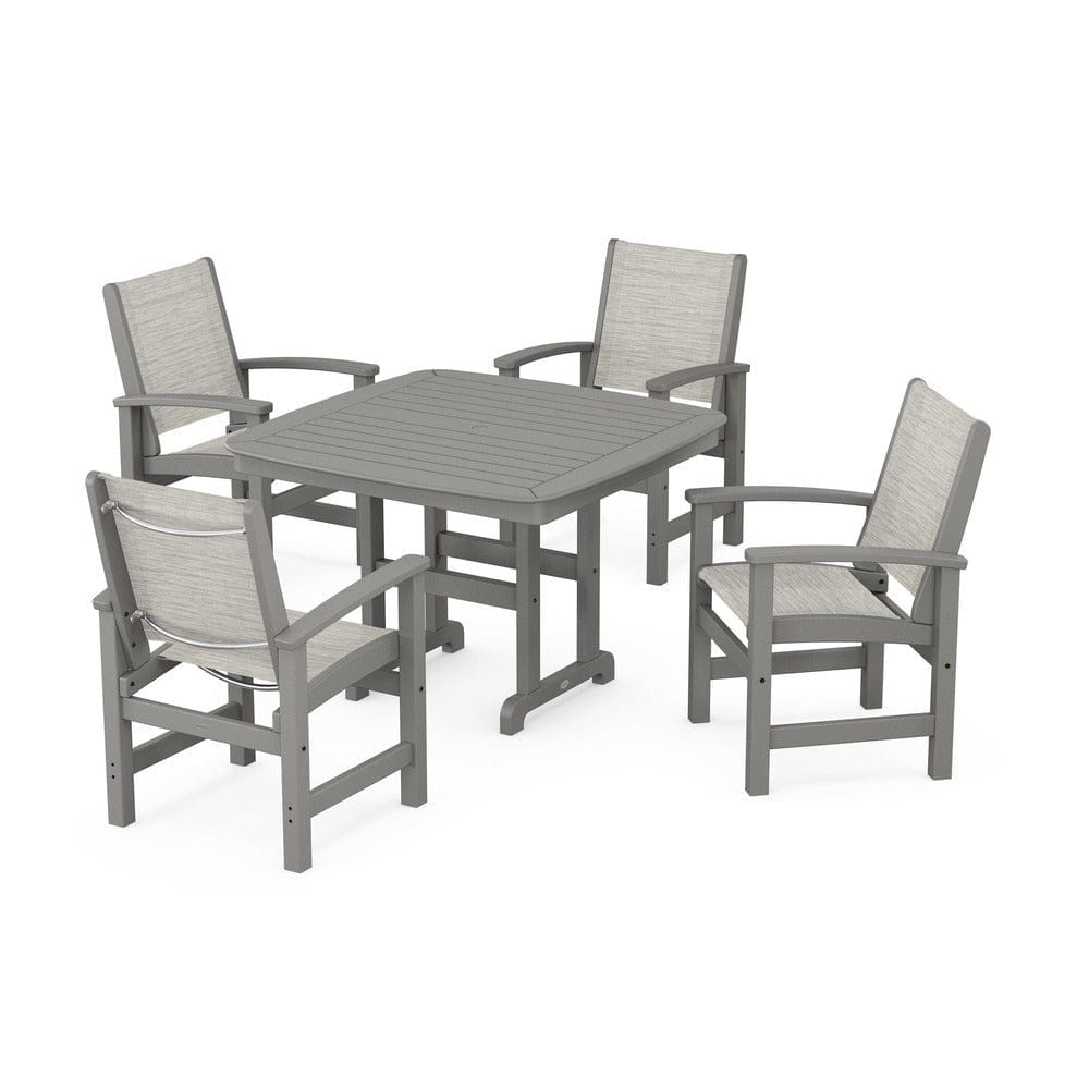 POLYWOOD® Outdoor Furniture Slate Grey / Birch Sling POLYWOOD® - Coastal 5-Piece Dining Set - PWS914