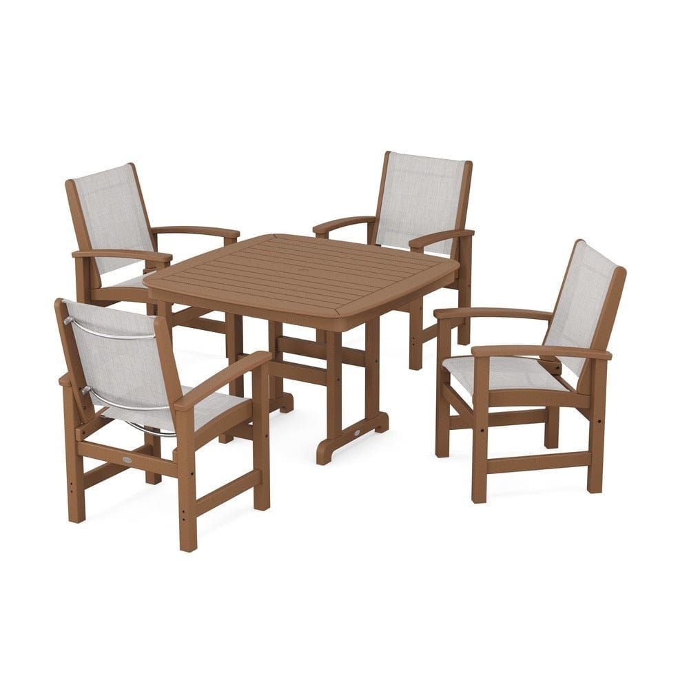 POLYWOOD® Outdoor Furniture Teak / Parchment Sling POLYWOOD® - Coastal 5-Piece Dining Set - PWS914