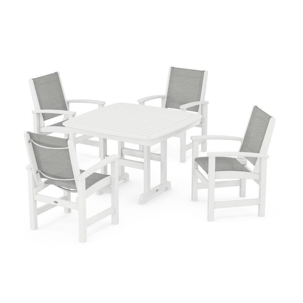 POLYWOOD® Outdoor Furniture White / Metallic Sling POLYWOOD® - Coastal 5-Piece Dining Set - PWS914