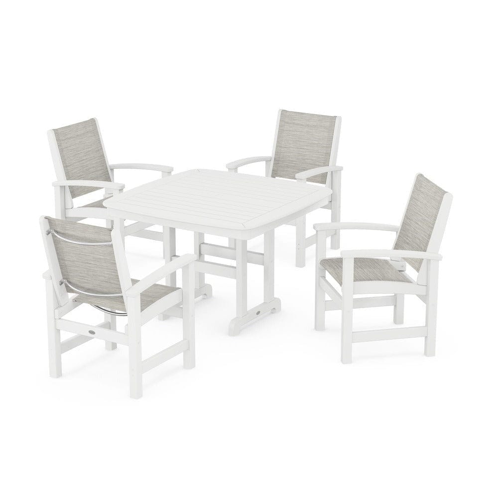 POLYWOOD® Outdoor Furniture White / Birch Sling POLYWOOD® - Coastal 5-Piece Dining Set - PWS914