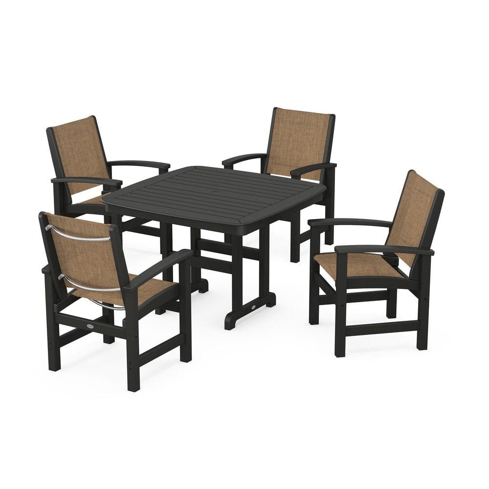 POLYWOOD® Outdoor Furniture Black / Burlap Sling POLYWOOD® - Coastal 5-Piece Dining Set - PWS914