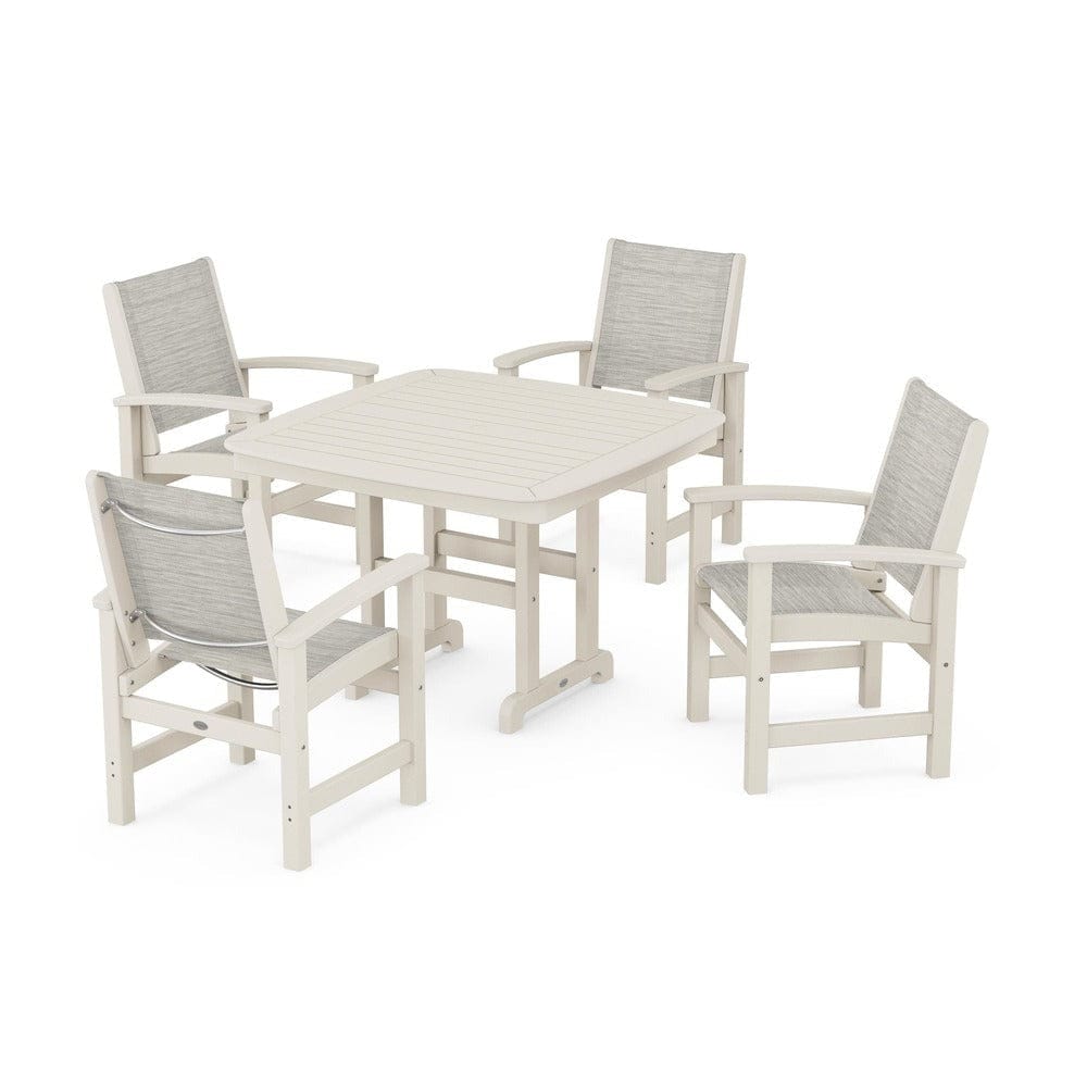POLYWOOD® Outdoor Furniture Sand / Birch Sling POLYWOOD® - Coastal 5-Piece Dining Set - PWS914
