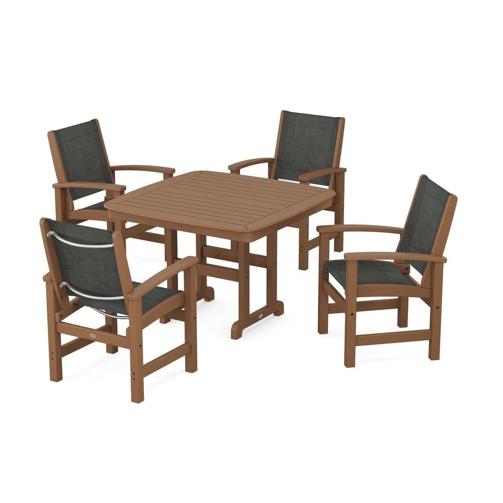 POLYWOOD® Outdoor Furniture Teak / Ember Sling POLYWOOD® - Coastal 5-Piece Dining Set - PWS914