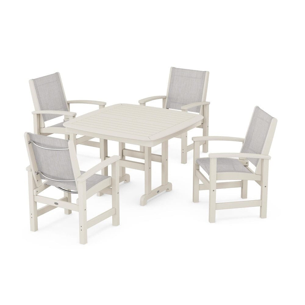 POLYWOOD® Outdoor Furniture Sand / Parchment Sling POLYWOOD® - Coastal 5-Piece Dining Set - PWS914
