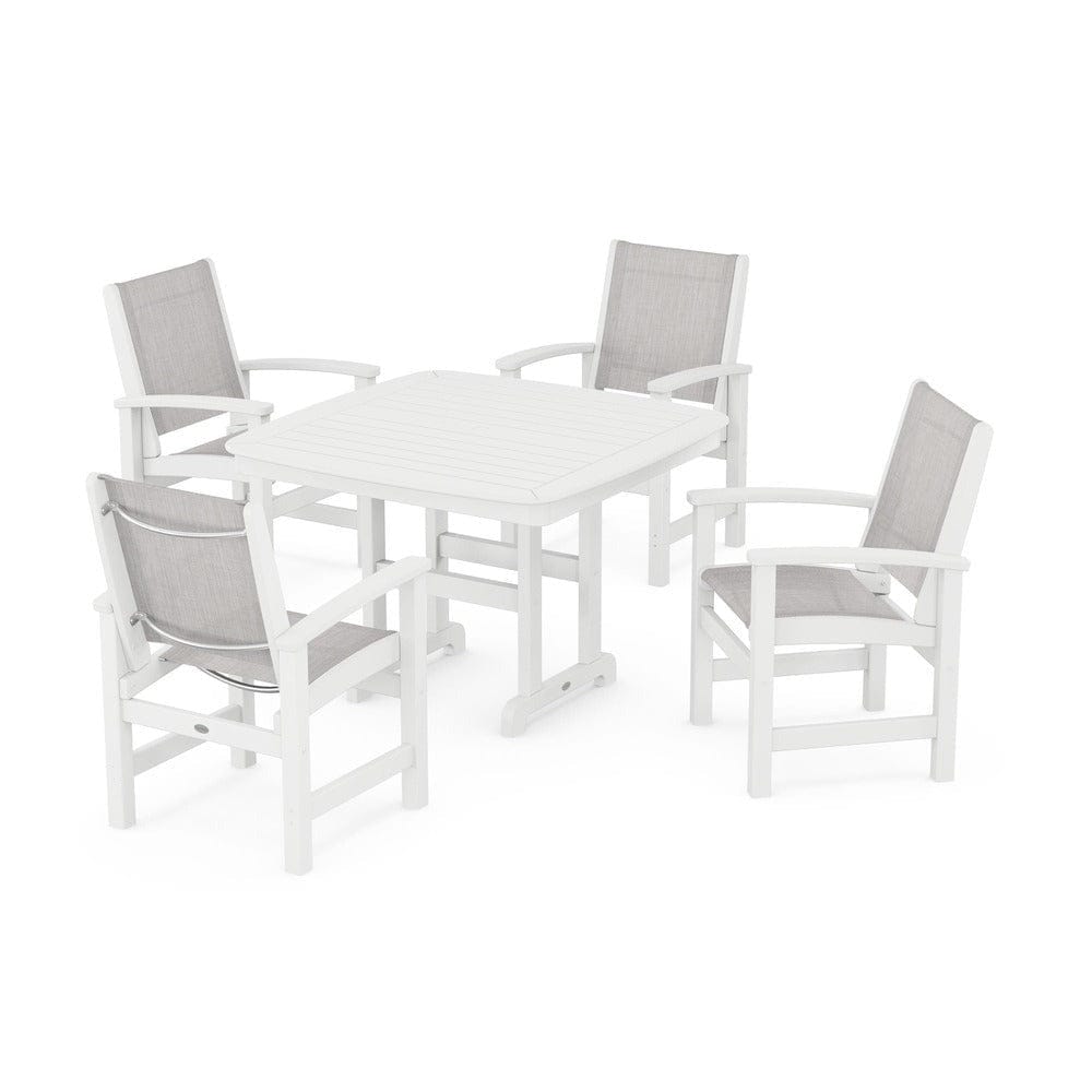POLYWOOD® Outdoor Furniture White / Parchment Sling POLYWOOD® - Coastal 5-Piece Dining Set - PWS914