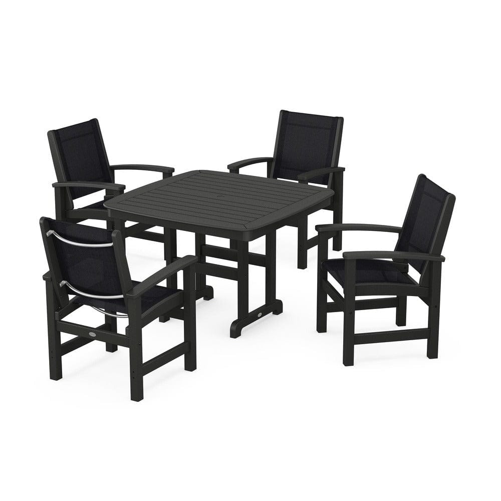 POLYWOOD® Outdoor Furniture Black / Black Sling POLYWOOD® - Coastal 5-Piece Dining Set - PWS914