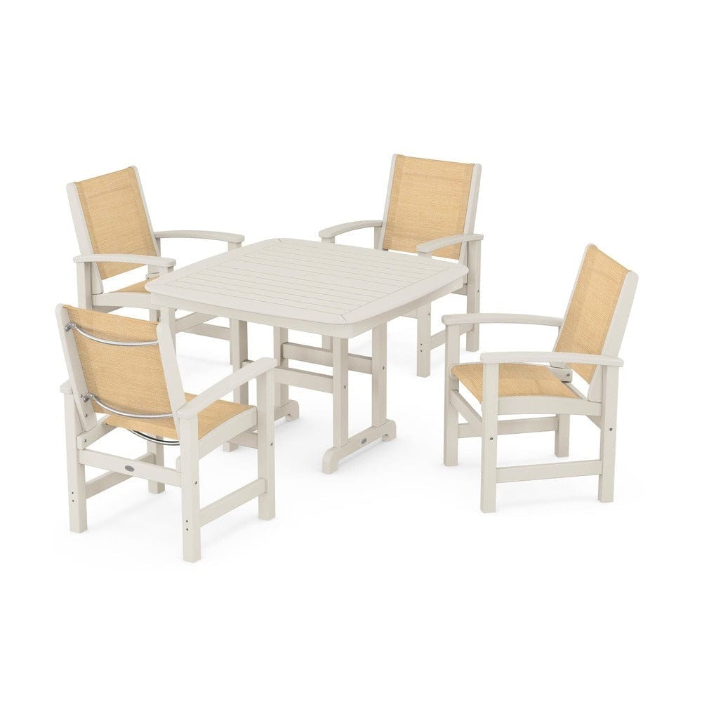 POLYWOOD® Outdoor Furniture Sand / Dupioni Apricot Sling POLYWOOD® - Coastal 5-Piece Dining Set - PWS914