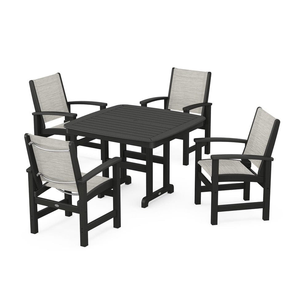 POLYWOOD® Outdoor Furniture Black / Birch Sling POLYWOOD® - Coastal 5-Piece Dining Set - PWS914