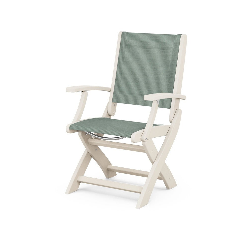 POLYWOOD® Chair Sand / Dupioni Sea Mist Sling POLYWOOD® Coastal Folding Chair - 9000