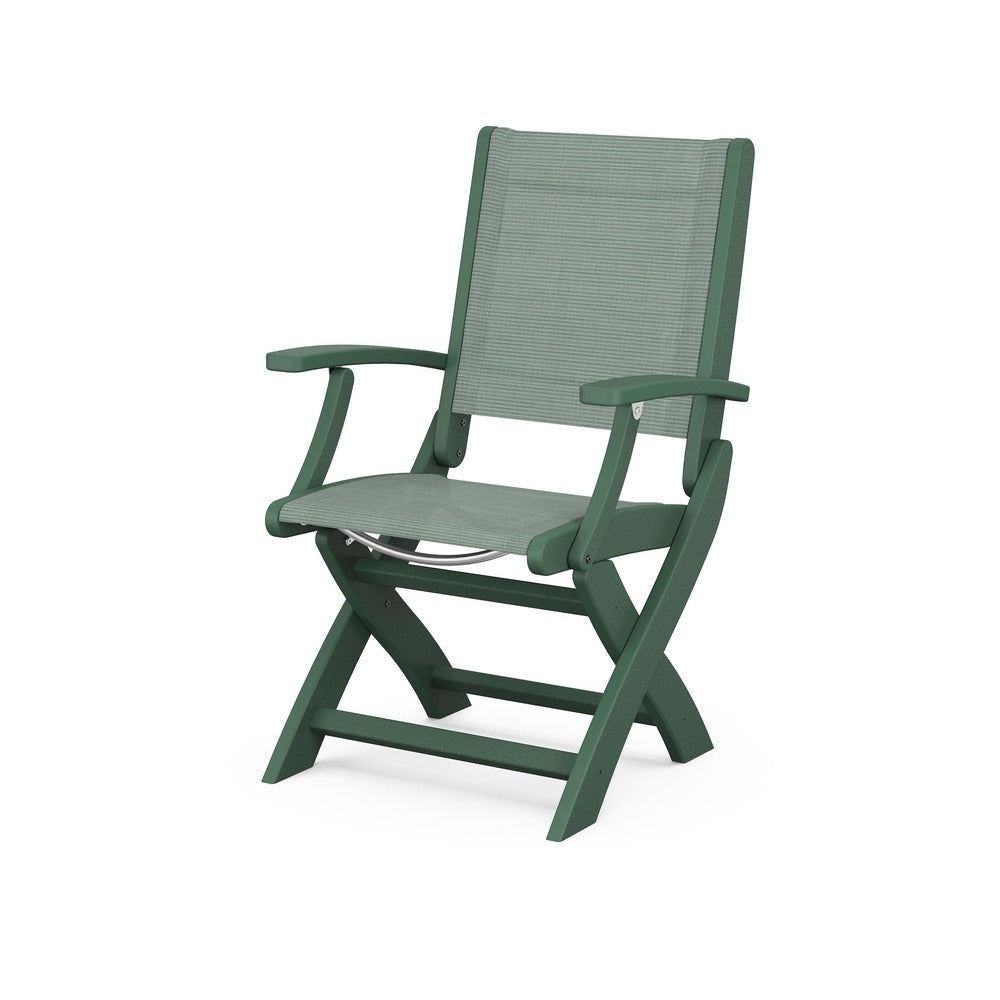 POLYWOOD® Chair Green / Dupioni Sea Mist Sling POLYWOOD® Coastal Folding Chair - 9000
