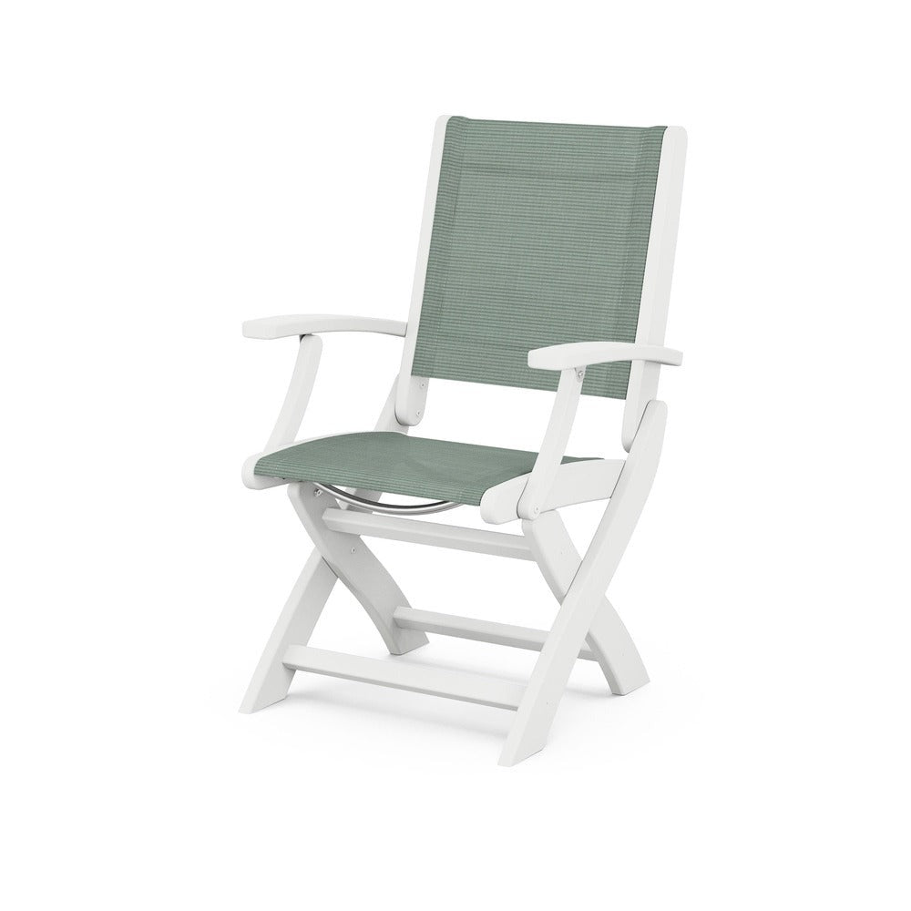 POLYWOOD® Chair White / Dupioni Sea Mist Sling POLYWOOD® Coastal Folding Chair - 9000