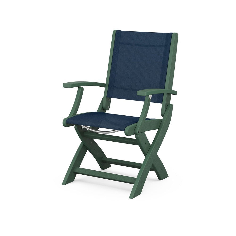 POLYWOOD® Chair Green / Navy Blue Sling POLYWOOD® Coastal Folding Chair - 9000