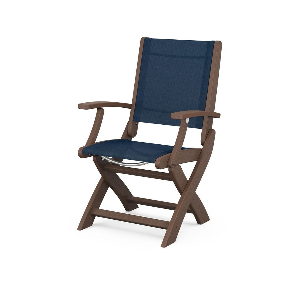 POLYWOOD® Chair Mahogany / Navy Blue Sling POLYWOOD® Coastal Folding Chair - 9000
