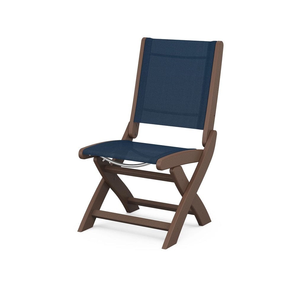 POLYWOOD® Outdoor Furniture Mahogany / Navy Blue Sling POLYWOOD® - Coastal Folding Side Chair - 9004