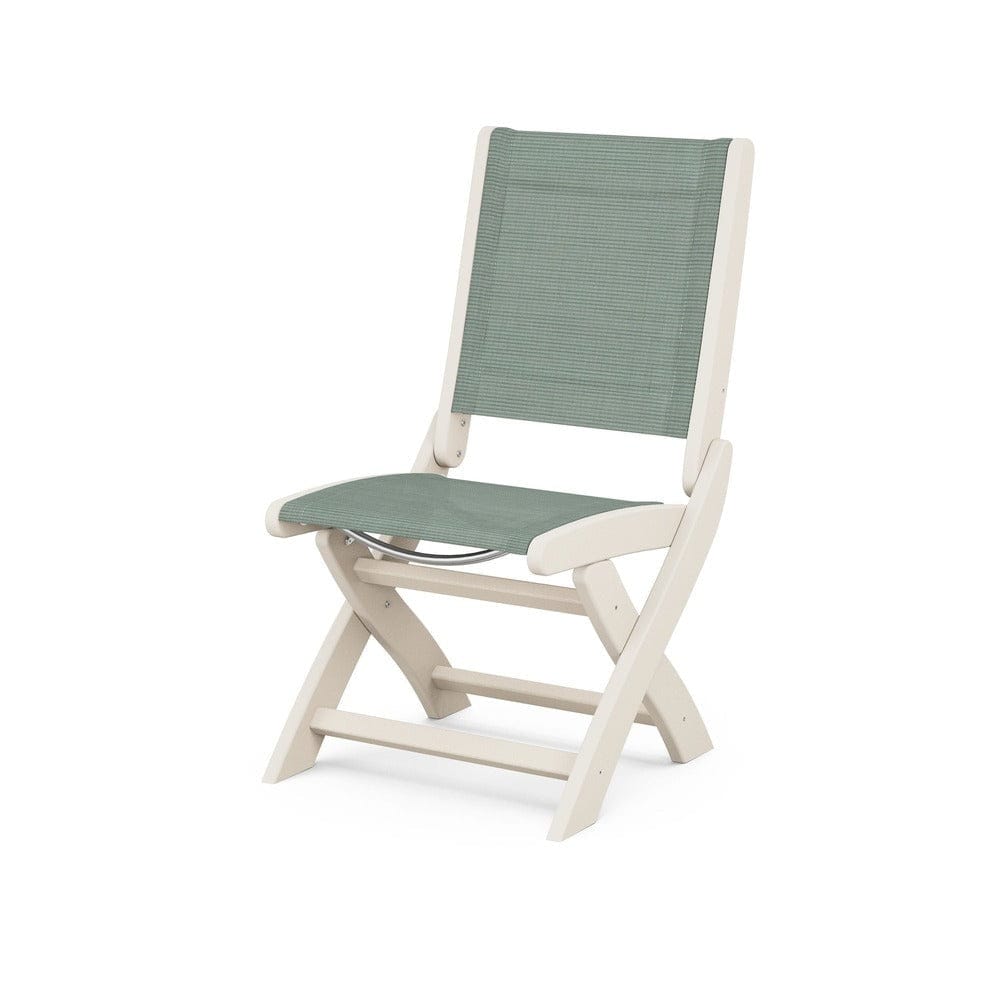 POLYWOOD® Outdoor Furniture Sand / Dupioni Sea Mist Sling POLYWOOD® - Coastal Folding Side Chair - 9004