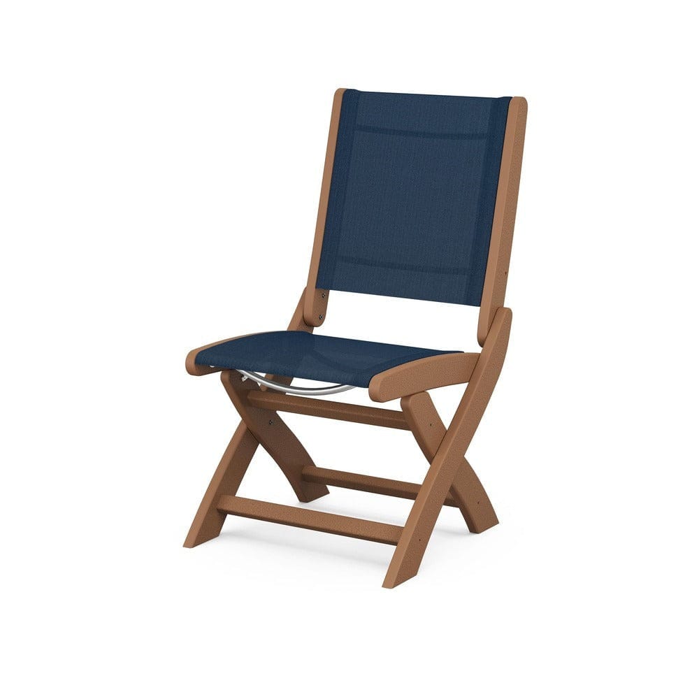 POLYWOOD® Outdoor Furniture Teak / Navy Blue Sling POLYWOOD® - Coastal Folding Side Chair - 9004