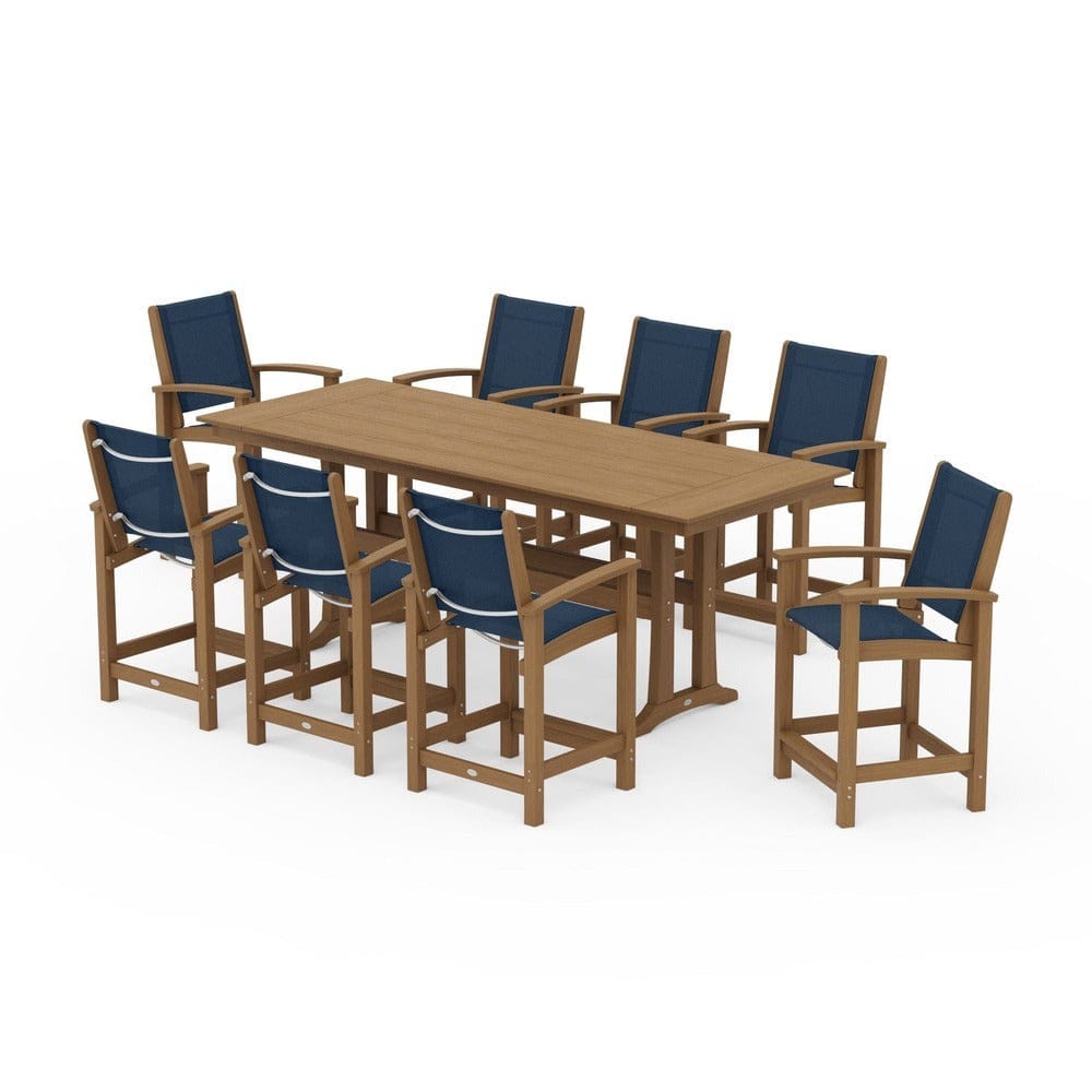 POLYWOOD® - Coastal 9-Piece Farmhouse Counter Set with Trestle Legs - PWS1898