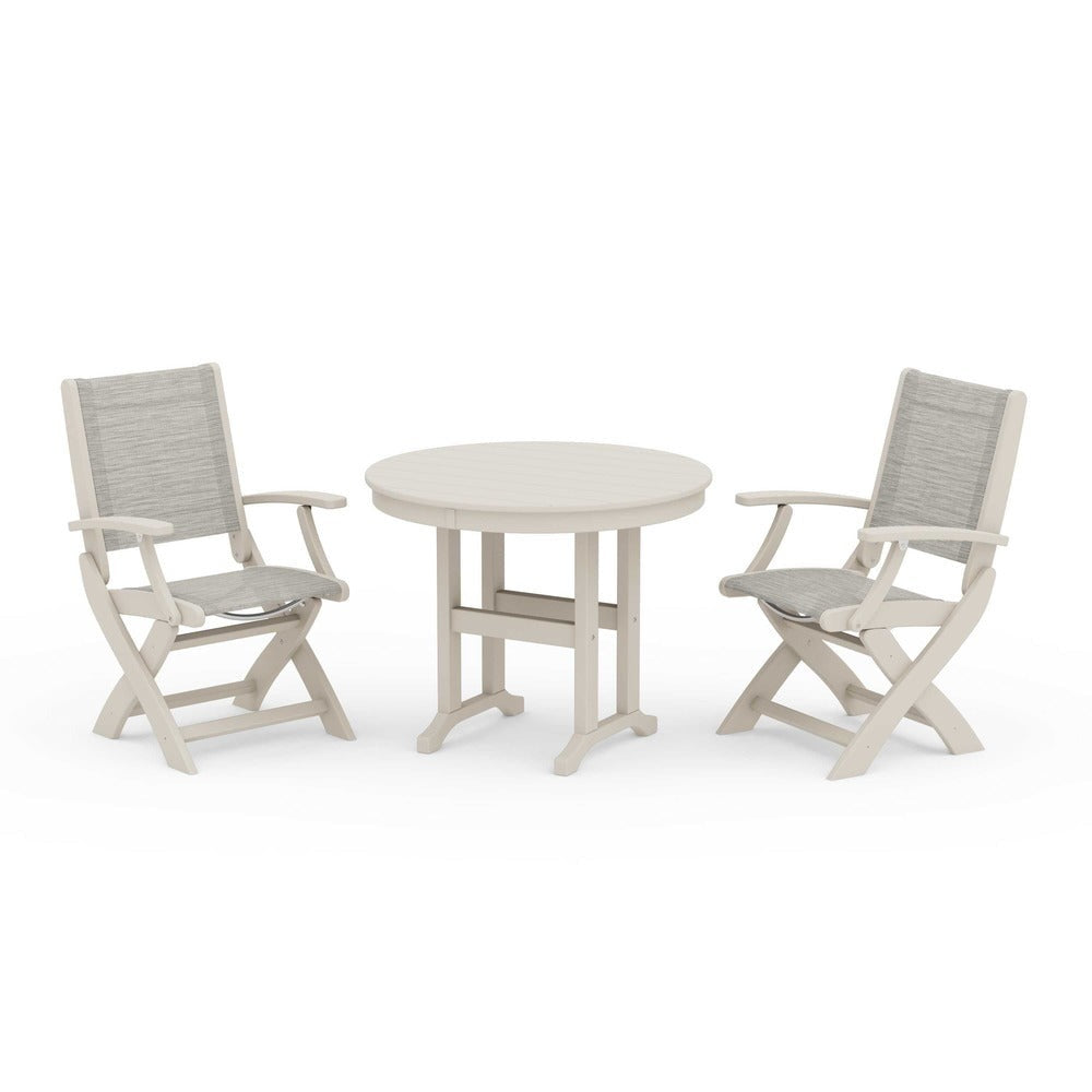 POLYWOOD® - Coastal Folding Chair 3-Piece Round Dining Set - PWS1328
