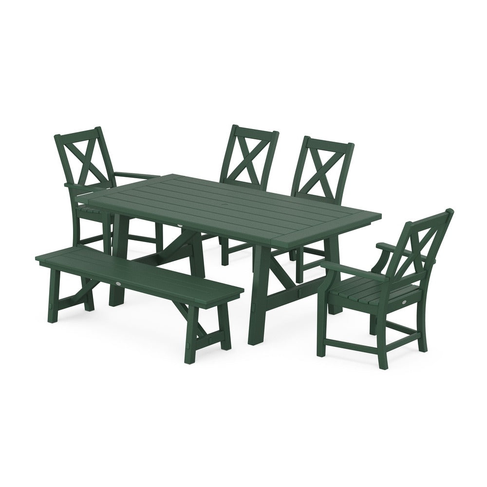 POLYWOOD® Braxton 6-Piece Rustic Farmhouse Dining Set With Trestle Legs - Green PWS1071-1-GR