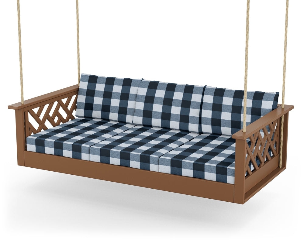 Chippendale Daybed Swing - Teak / Buffalo Plaid Marine Indigo