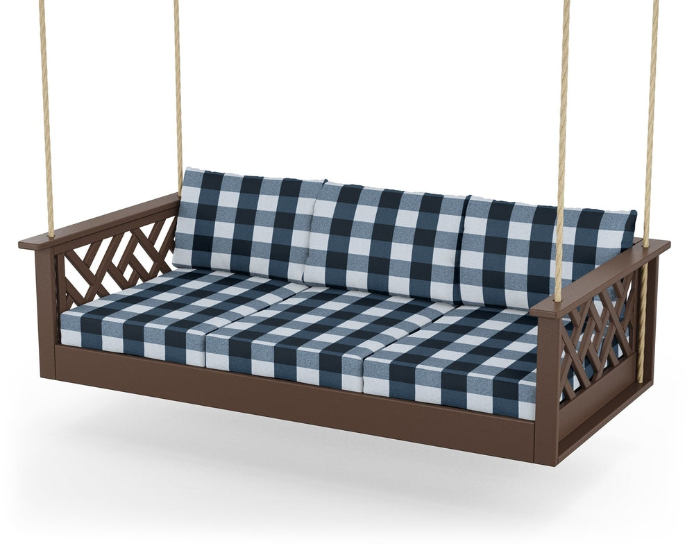 Chippendale Daybed Swing - Mahogany / Buffalo Plaid Marine Indigo