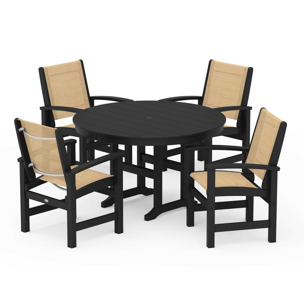 POLYWOOD® - Coastal 5-Piece Round Farmhouse Dining Set - PWS155 Outdoor Furniture POLYWOOD®