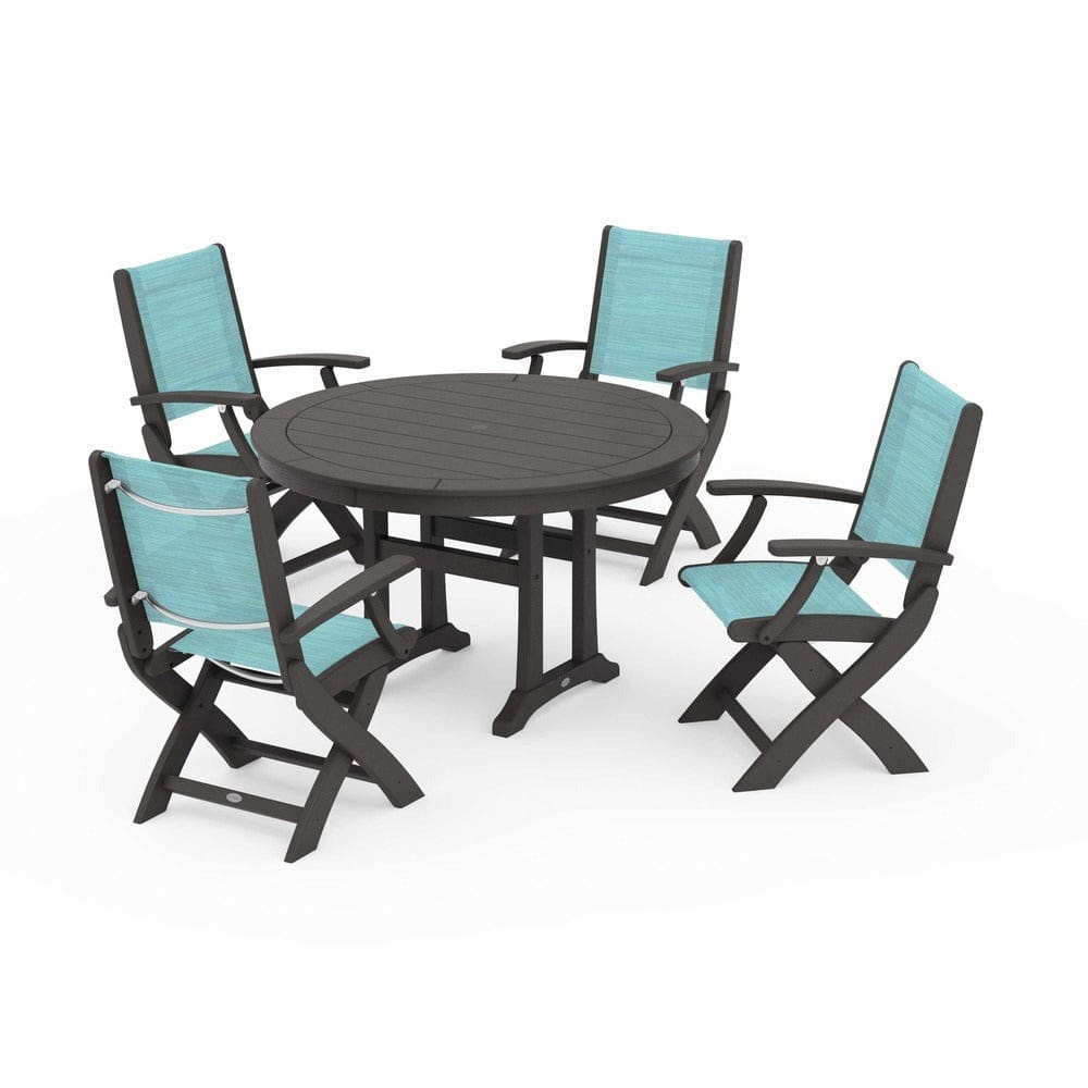 POLYWOOD® - Coastal Folding Chair 5-Piece Round Dining Set with Trestle Legs - PWS1120
