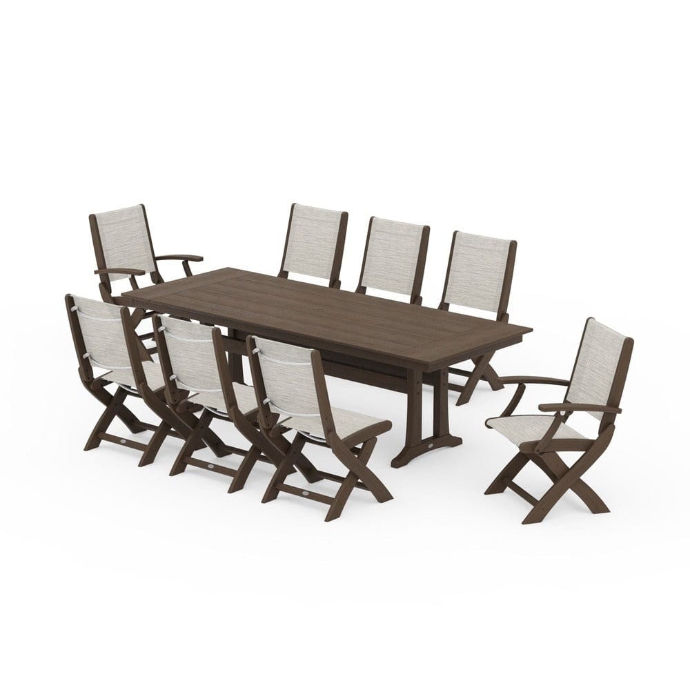 POLYWOOD® - Coastal 9-Piece Folding Dining Chair Farmhouse Dining Set with Trestle Legs - PWS1447
