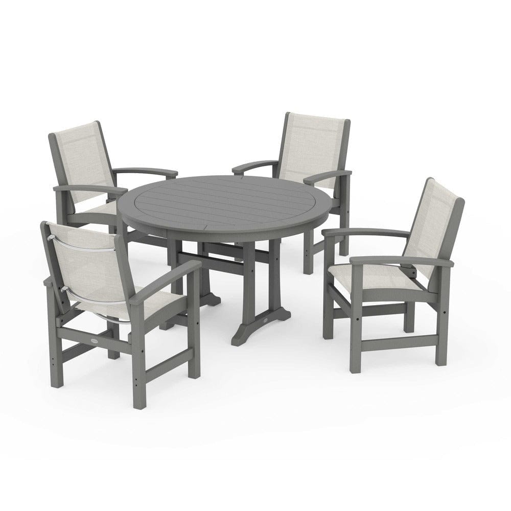 POLYWOOD® - Coastal 5-Piece Round Dining Set with Trestle Legs - PWS1119 Outdoor Furniture POLYWOOD®