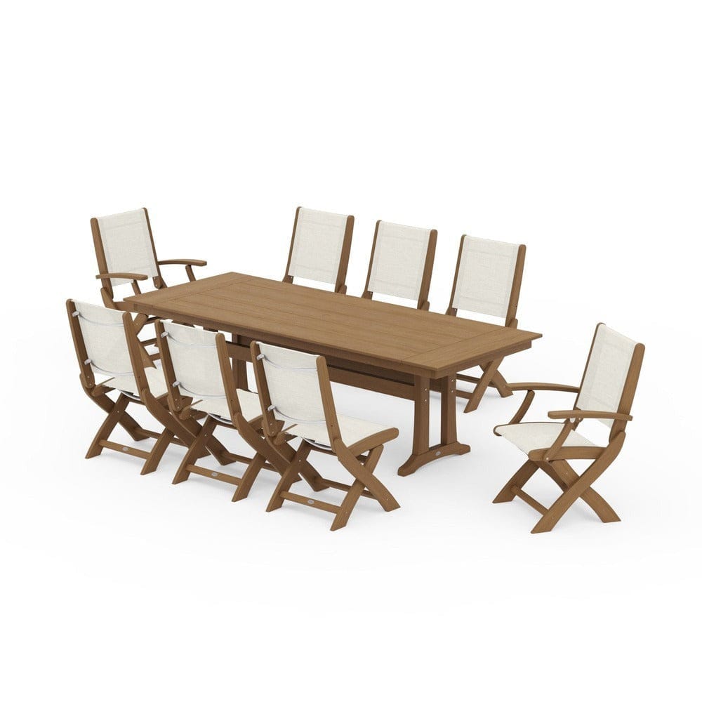 POLYWOOD® - Coastal 9-Piece Folding Dining Chair Farmhouse Dining Set with Trestle Legs - PWS1447