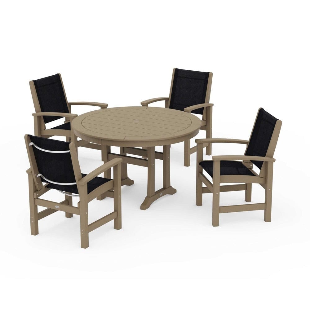 POLYWOOD® - Coastal 5-Piece Round Dining Set with Trestle Legs - PWS1119 Outdoor Furniture POLYWOOD®