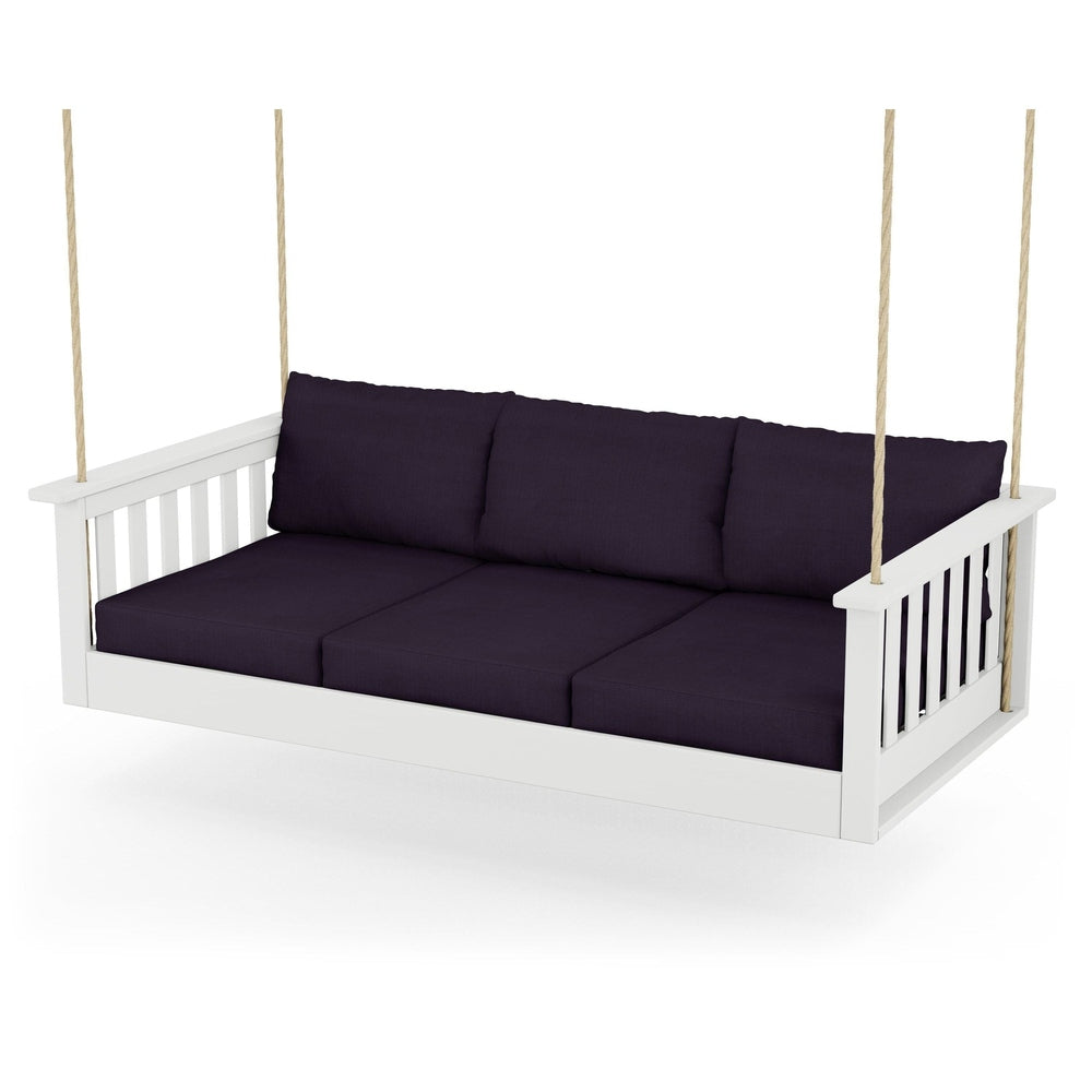 Vineyard Daybed Swing - White / Navy Linen