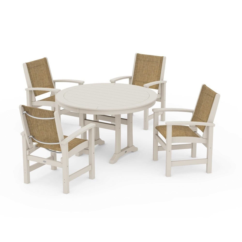 POLYWOOD® - Coastal 5-Piece Round Dining Set with Trestle Legs - PWS1119 Outdoor Furniture POLYWOOD®