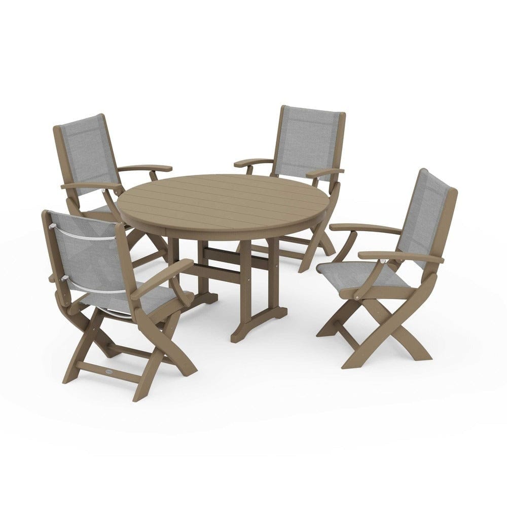POLYWOOD® - Coastal Folding Chair 5-Piece Round Dining Set - PWS1357
