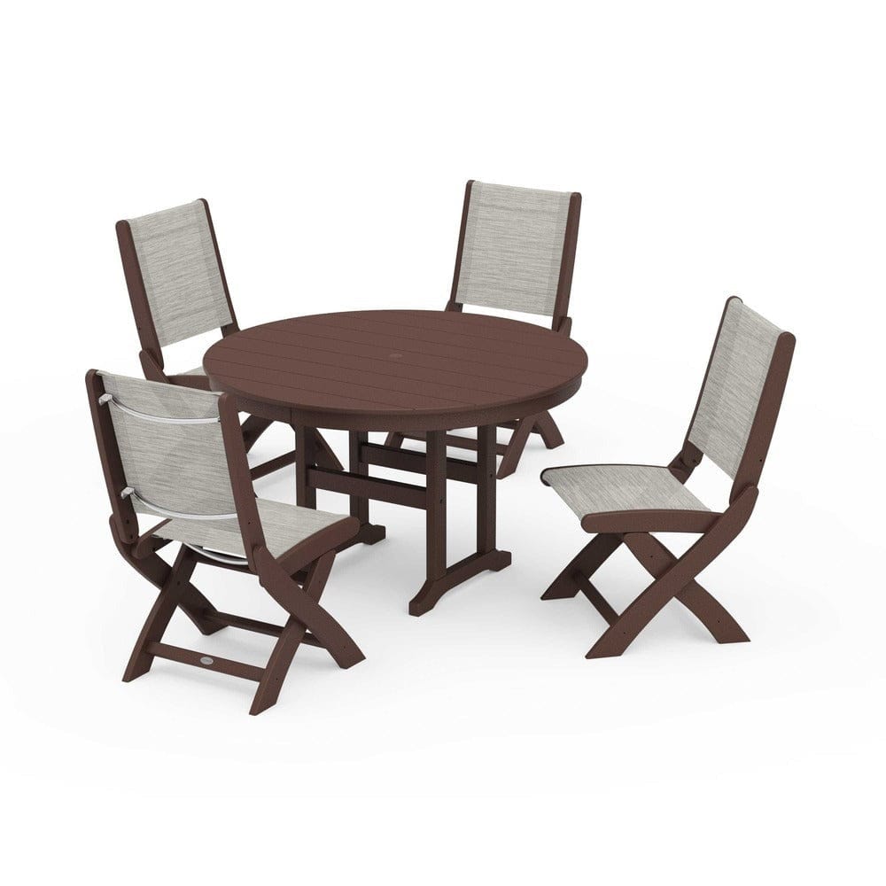 POLYWOOD® - Coastal Folding Side Chair 5-Piece Round Dining Set - PWS1358