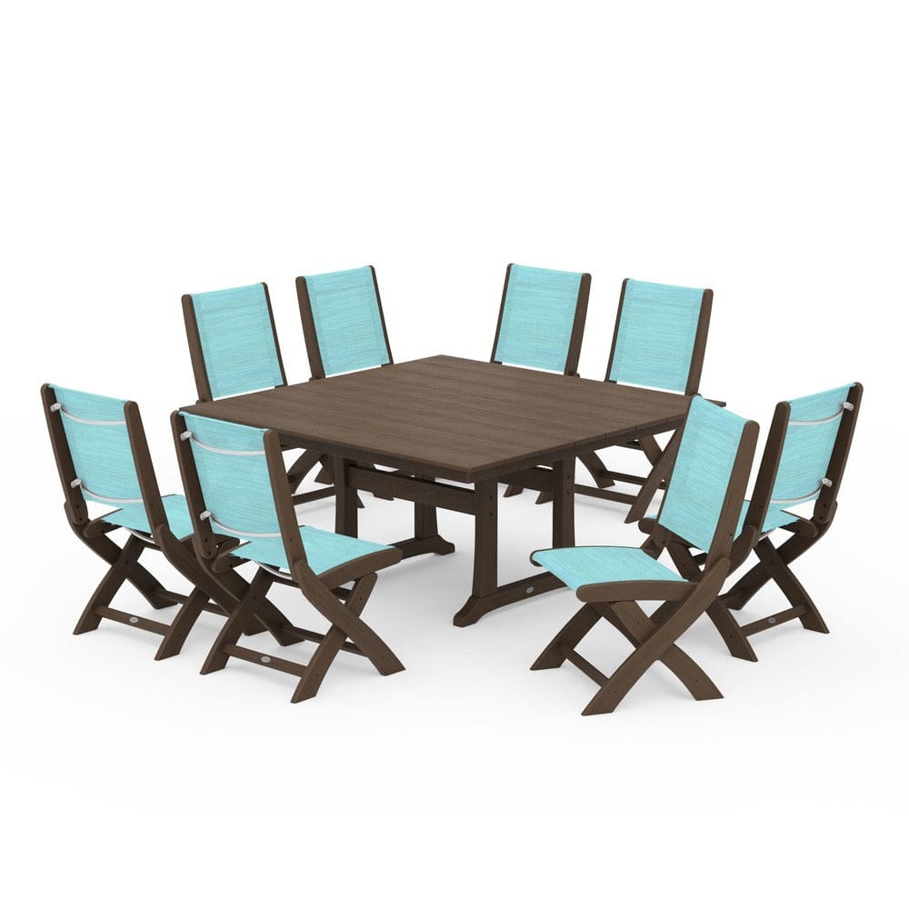 POLYWOOD® - Coastal Folding Side Chair 9-Piece Farmhouse Dining Set - PWS1287