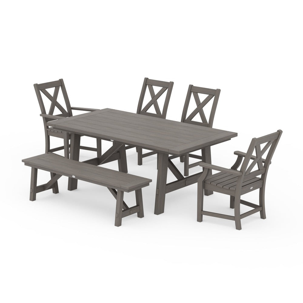 POLYWOOD® Braxton 6-Piece Rustic Farmhouse Dining Set With Trestle Legs - Driftwood PWS1071-1-NDW