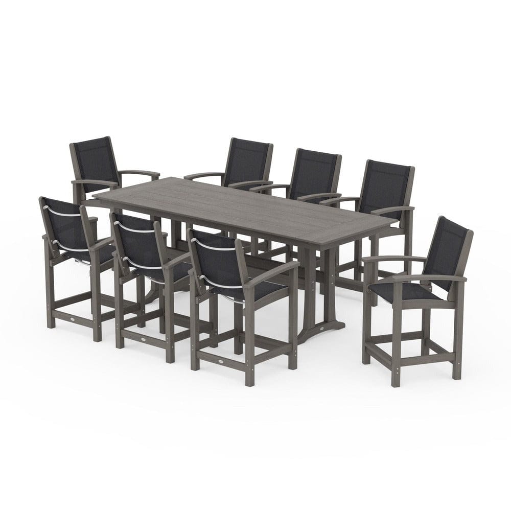 POLYWOOD® - Coastal 9-Piece Farmhouse Counter Set with Trestle Legs - PWS1898