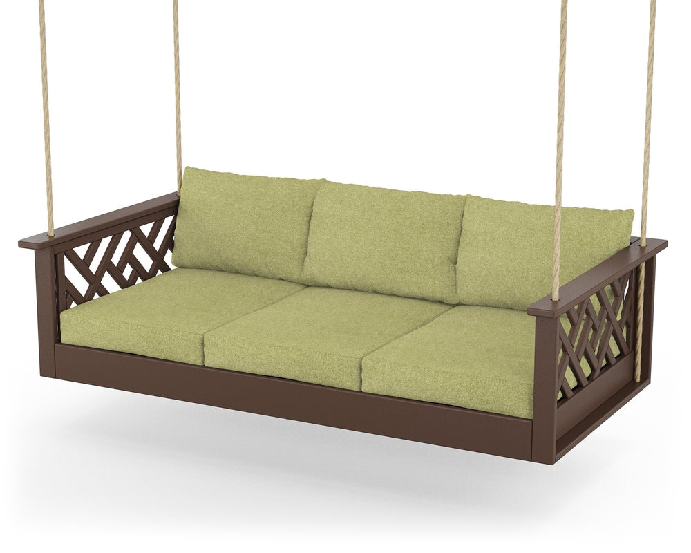 Chippendale Daybed Swing - Mahogany / Chartreuse Boucle