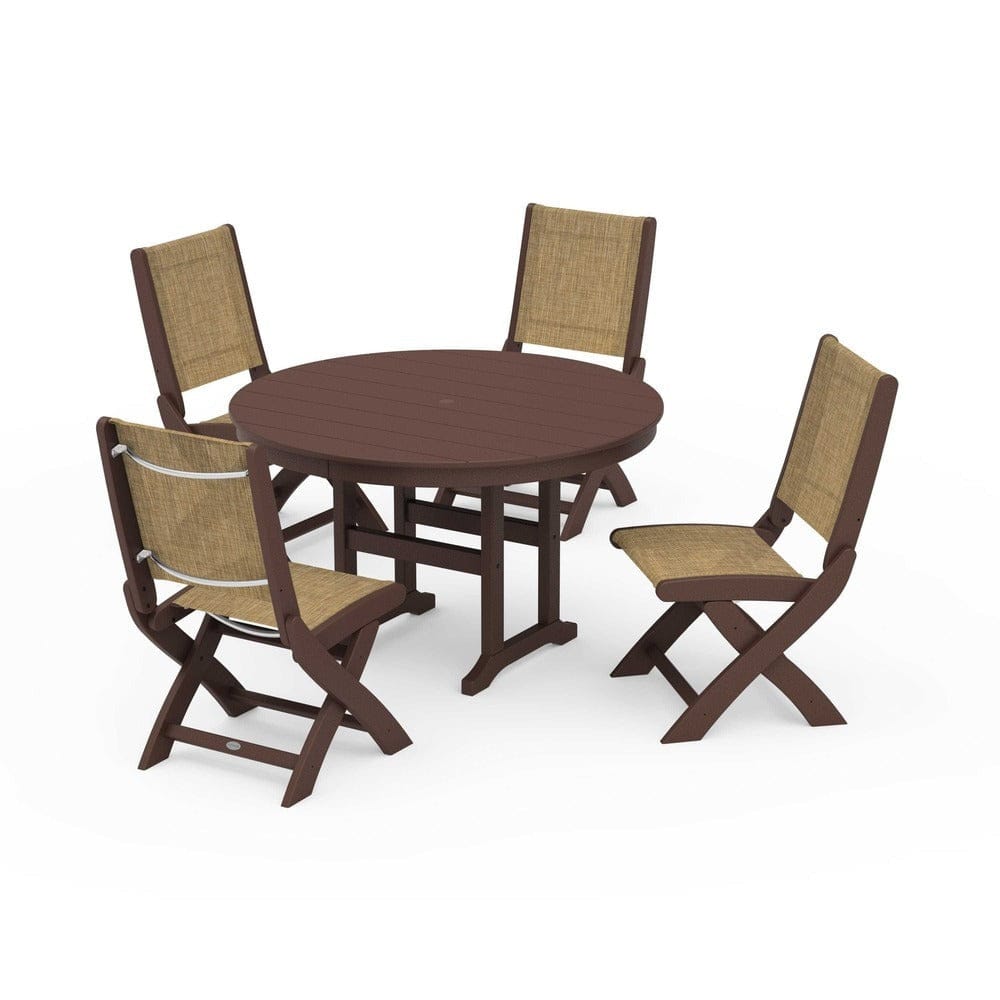 POLYWOOD® - Coastal Folding Side Chair 5-Piece Round Dining Set - PWS1358